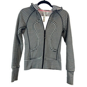 LULULEMON SCUBA HOODIE White Black Classic Stripe Full Zip Yoga Jacket Size 2